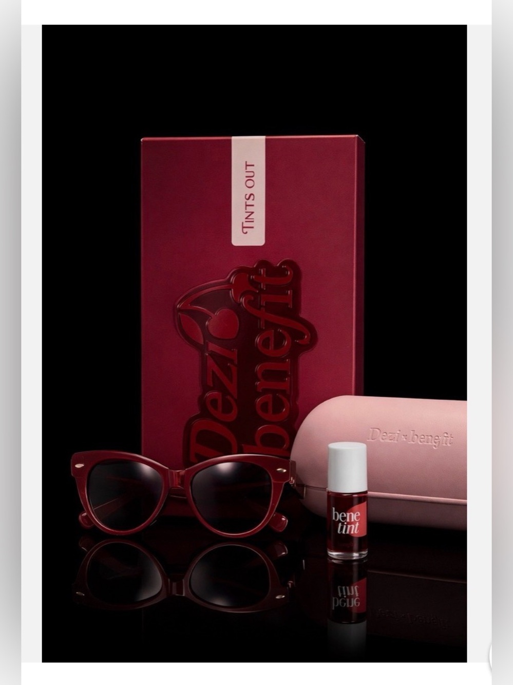 Benefit Deep Berry Sunglasses Set with Pink Case and Berry Tint